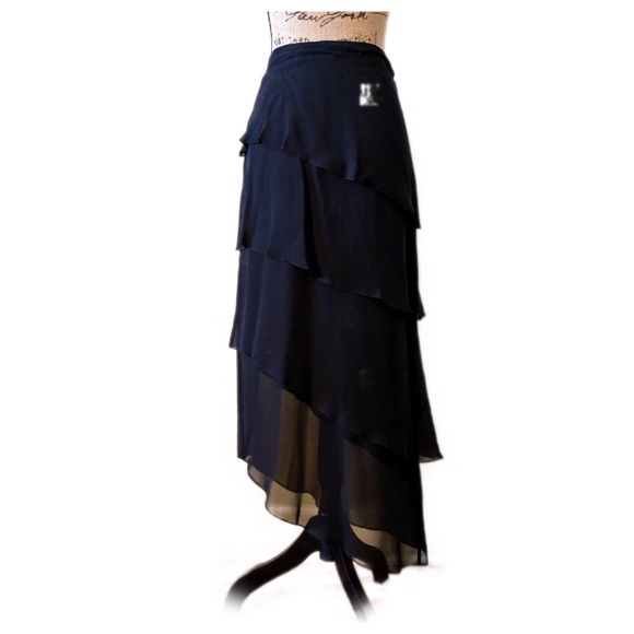 CHETTA B Black Silk Dressy Asymmetrical Skirt - Picture 3 of 8